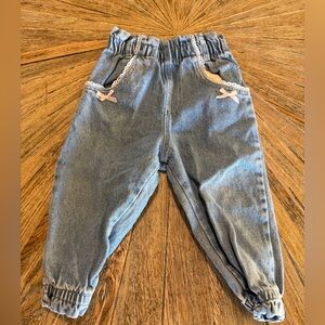 Kids vintage Gitano jeans jogger style 100% cotton white lace pink bow pocket 2T